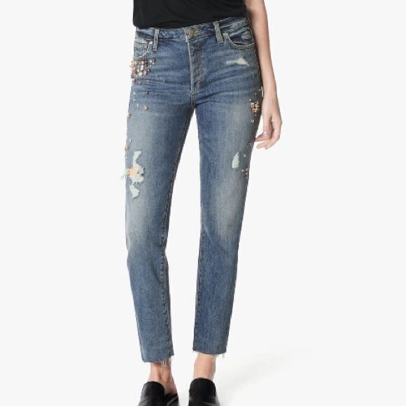 NWT Joe's Jeans The Smith High Rise Straight Ankle Jewel Accents Size 31 - Picture 1 of 8